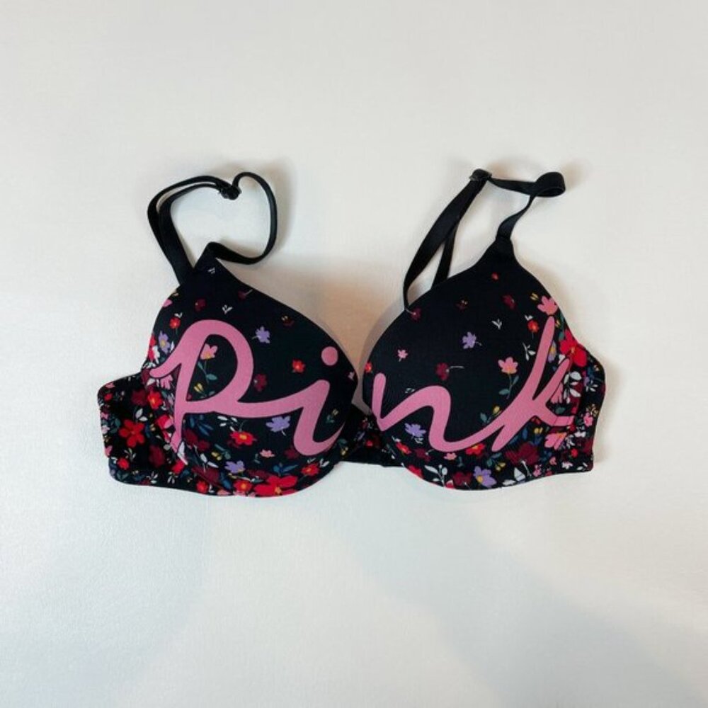 NWOT Victoria's Secret PINK Bra 32B Wear Everywhere Push-Up Floral Logo
